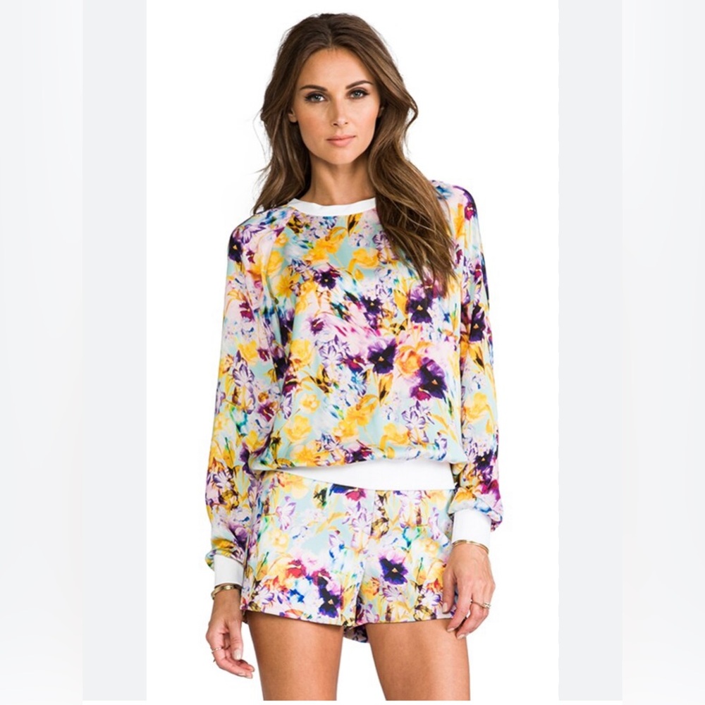 NWOT 🌸 Anthropologie Sachin + Babi Watercolour Rainbow Floral Sweater Sz XS